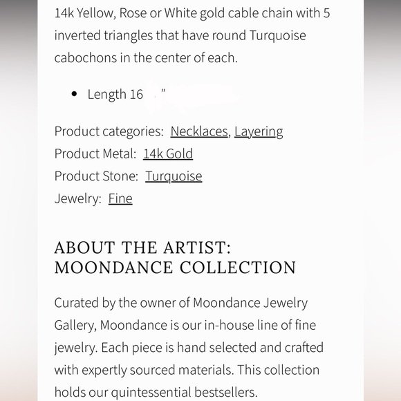 MOONDANCE 14K YELLOW GOLD INVERTED TURQUOISE TRIANGLE STATION NECKLACE - Picture 3 of 9